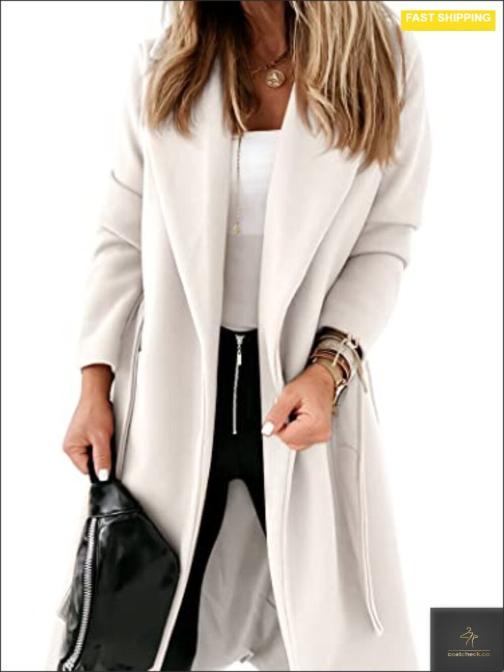 Women's Classic Peacoat Long Sleeve Open Front Belted Winter Coat